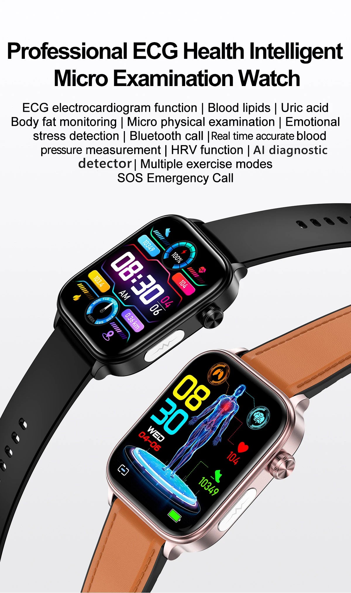 AI Diagnostic Detector / Professional ECG Health Intelligent Micro Examination Watch